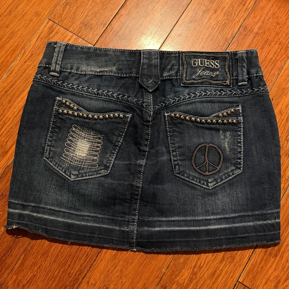 Beaded guess jeans denim mini skirt y2k vintage style size 24